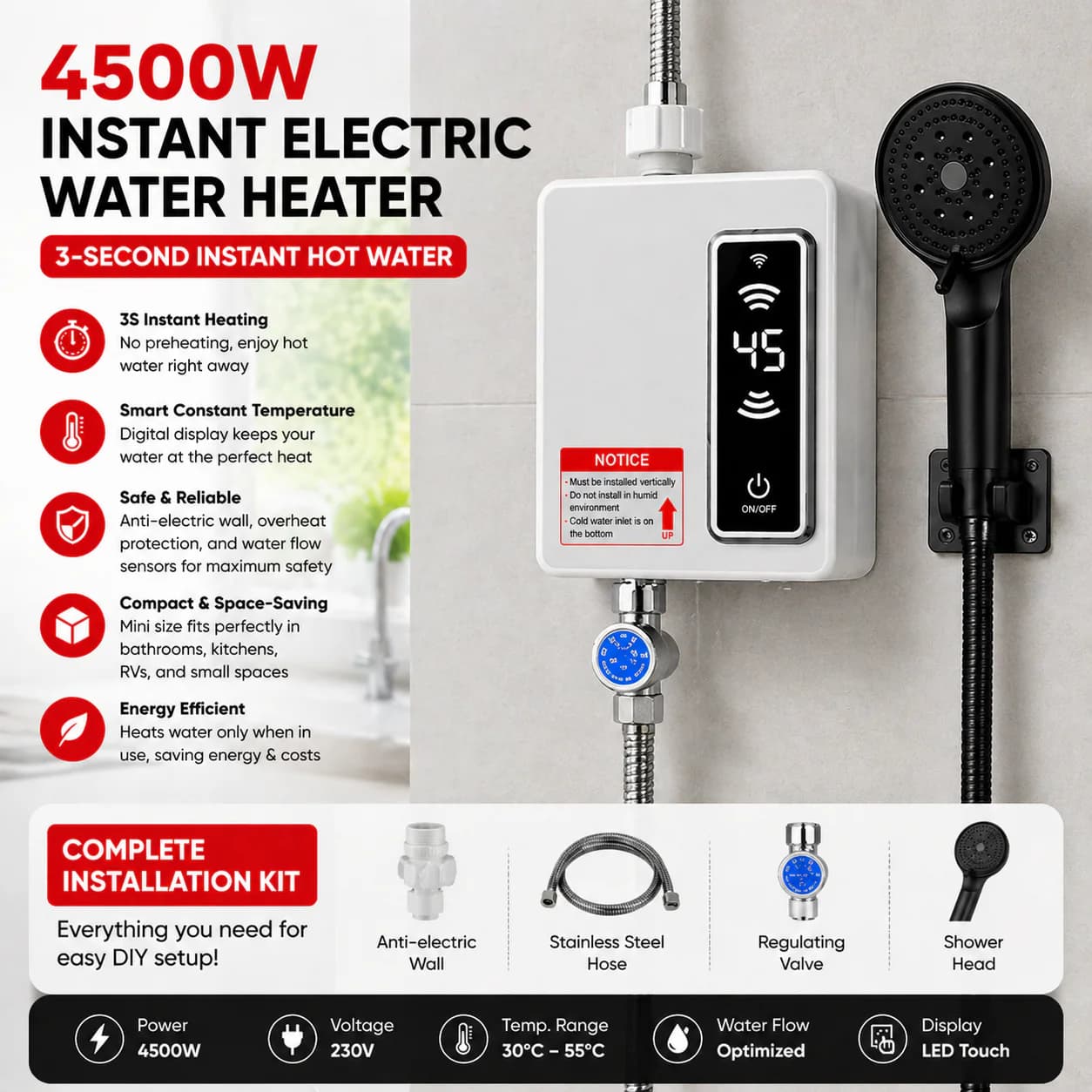Instant Fast Heating Electric Water Heater For Home Bathroom Shower| Free Shipping & No Tax - small-appliances | Ghana Appliances
